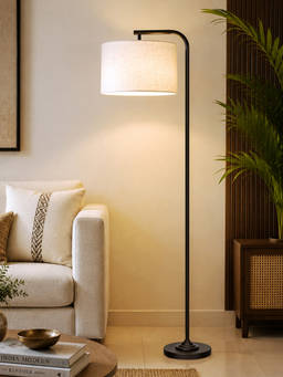 Homesake - Modern Standing Lamp With Linen Fabric Shade And Black Metal Frame Khadi