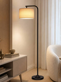 Homesake - Modern Standing Lamp With Linen Fabric Shade And Black Metal Frame Hazelnut
