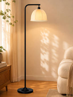 Homesake - Modern Standing Lamp With Linen Fabric Shade And Black Metal Frame Dome Fabric Shade