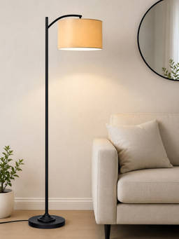Homesake - Modern Standing Lamp With Linen Fabric Shade And Black Metal Frame Hazelnut