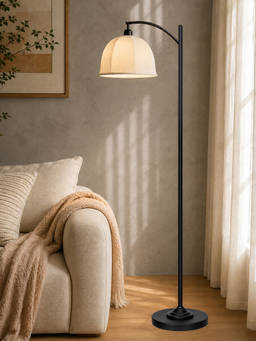 Homesake - Modern Standing Lamp With Linen Fabric Shade And Black Metal Frame Dome Fabric Shade