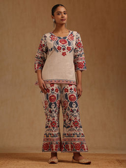 Soch - Beige Floral Collar Neck Top with Skirt