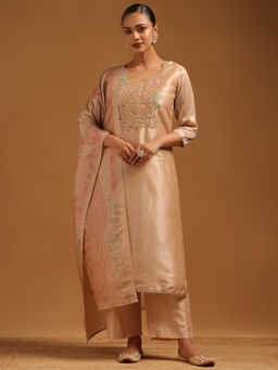 Soch - Beige Art Silk Solid Kurta With Pant & Dupatta