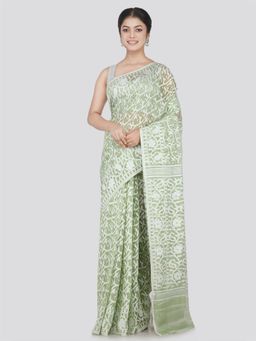 PinkLoom - Women's Soft Cotton Jamdani Saree Without Blouse Piece, Green