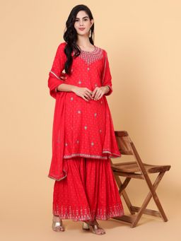 Bani Women - Floral Regular Sequinned Pure Cotton Kurta with Sharara Dupatta (Set of 3)