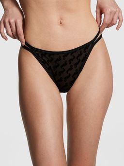 Victoria's Secret - Pink Logo Mesh Strappy Thong Panty Black