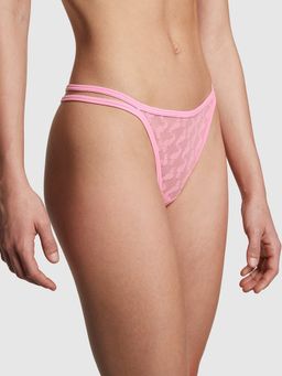 Victoria's Secret - Pink Logo Mesh Strappy Thong Panty Brown