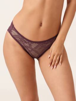 Clovia - Lace Low Waist Outer Elastic Bikini Panty Purple