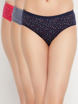 Clovia - Cotton Spandex Low Waist Outer Elastic Bikini Panty Multi-Color (Pack of 3)