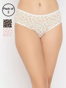 Clovia - Cotton Medium Waist Outer Elastic Hipster Panty Multi-Color (Pack of 3)