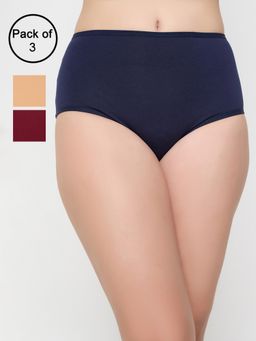 Clovia - Cotton High Waist Outer Elastic Hipster Panty Multi-Color (Pack of 3)