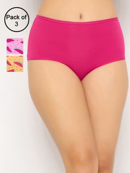 Clovia - Cotton Spandex High Waist Outer Elastic Hipster Panty Multi-Color (Pack of 3)