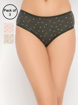 Clovia - Cotton Spandex Medium Waist Outer Elastic Hipster Panty Multi-Color (Pack of 3)