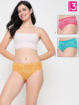 Clovia - Cotton Spandex Medium Waist Outer Elastic Hipster Panty Multi-Color (Pack of 3)
