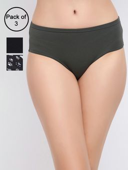 Clovia - Cotton Spandex Medium Waist Inner Elastic Hipster Panty Multi-Color (Pack of 3)