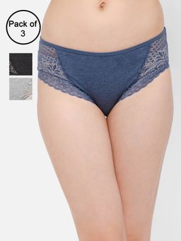 Clovia - Cotton Spandex Medium Waist Outer Elastic Hipster Panty Multi-Color (Pack of 3)