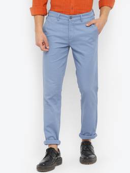 Turtle - Men Cotton Stretch Ultra Slim Fit Light Blue Dobby Print Casual Trouser
