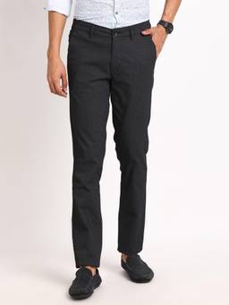 Turtle - Men Cotton Stretch Narrow Fit Black Printed Casual Trouser