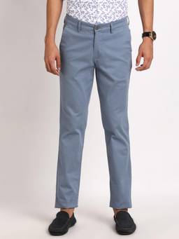 Turtle - Men Cotton Stretch Narrow Fit Light Blue Printed Casual Trouser