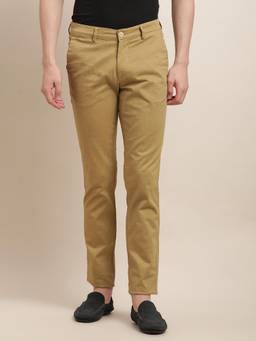 Turtle - Men Cotton Stretch Narrow Fit Khaki Printed Casual Trouser