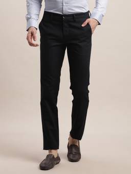 Turtle - Men Cotton Stretch Ultra Slim Fit Navy Blue Solid Casual Trouser