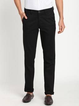 Turtle - Men Cotton Stretch Ultra Slim Fit Black Checks Casual Trouser