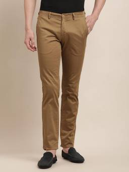 Turtle - Men Cotton Stretch Narrow Fit Khaki Checks Casual Trouser
