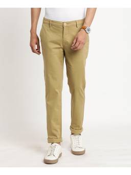 Turtle - Men Cotton Stretch Ultra Slim Fit Dark Beige Printed Casual Trouser