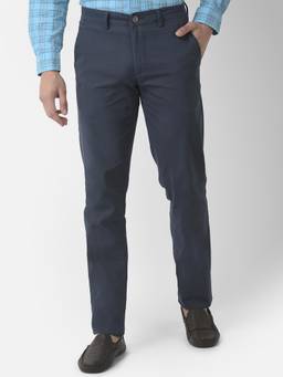 Turtle - Men Cotton Stretch Ultra Slim Fit Navy Dobby Print Casual Trouser