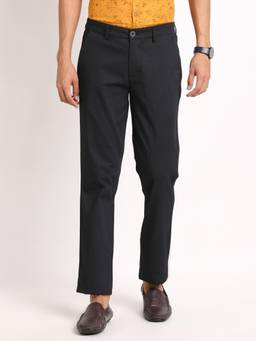 Turtle - Men Cotton Stretch Charcoal Grey Checks Casual Trouser