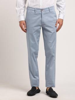 Turtle - Men Cotton Stretch Light Blue Casual Trouser