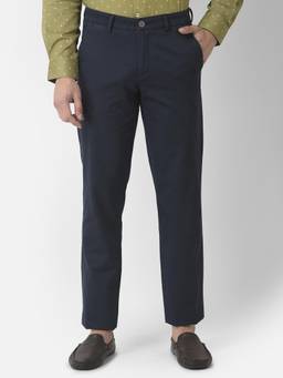 Turtle - Men Cotton Stretch Navy Blue Casual Trouser