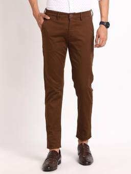 Turtle - Men Cotton Stretch Narrow Fit Brown Printed Casual Trouser