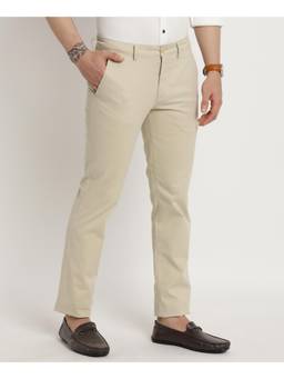 Turtle - Men Cotton Stretch Ultra Slim Fit Heather Cream Solid Casual Trouser