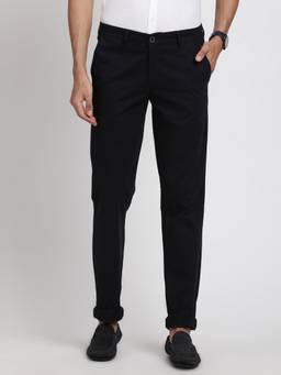 Turtle - Men Cotton Stretch Ultra Slim Fit Navy Blue Solid Casual Trouser
