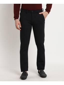 Turtle - Men Cotton Stretch Ultra Slim Fit Navy Blue Solid Casual Trouser