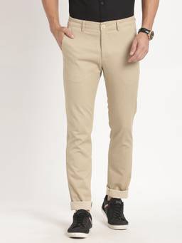 Turtle - Men Cotton Stretch Narrow Fit Dark Beige Printed Casual Trouser