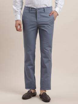 Turtle - Men Cotton Stretch Narrow Fit Light Blue Printed Casual Trouser