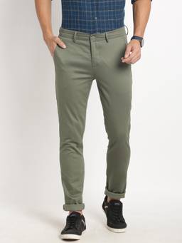 Turtle - Men Cotton Stretch Narrow Fit Spanish Green Printed Casual Trouser