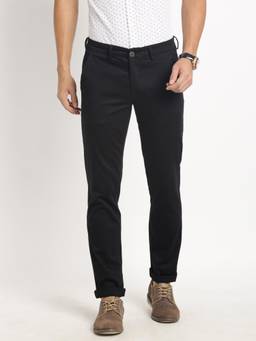 Turtle - Men Cotton Stretch Ultra Slim Fit Black Solid Casual Trouser