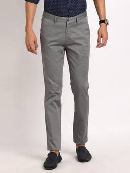 Turtle - Men Cotton Stretch Narrow Fit Grey Printed Casual Trouser