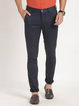 Turtle - Men Cotton Stretch Narrow Fit Navy Blue Casual Trouser