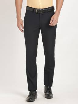Turtle - Men Terry Rayon Slim Fit Black Solid Formal Trouser