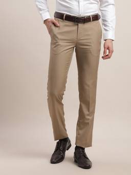 Turtle - Men Polyviscose Slim Fit Dark Beige Solid Formal Trouser