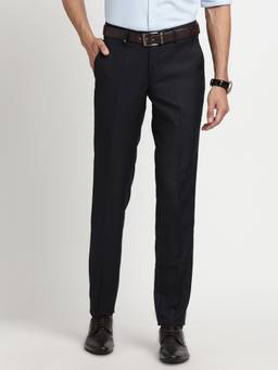 Turtle - Men Polyviscose Slim Fit Navy Blue Solid Formal Trouser