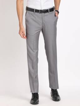Turtle - Men Terry Rayon Slim Fit Grey Solid Formal Trouser