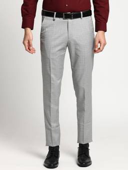 Turtle - Men Cotton Ultra Slim Fit Heather Grey Checks Formal Trouser