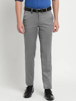 Turtle - Men Polyviscose Stretch Slim Fit Grey Dobby Print Formal Trouser