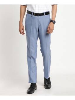 Turtle - Men Cotton Blend Slim Fit Light Blue Dobby Print Formal Trouser