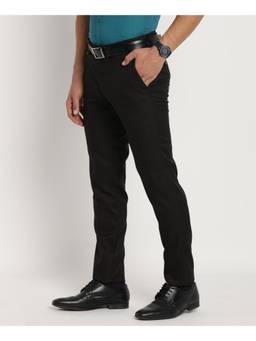 Turtle - Men Cotton Slim Fit Black Checks Formal Trouser